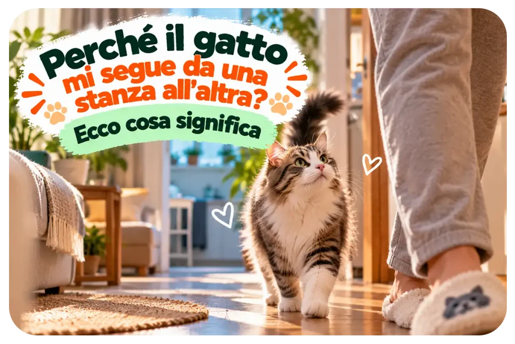 Gatto domestico che segue il proprietario da una stanza all'altra della casa