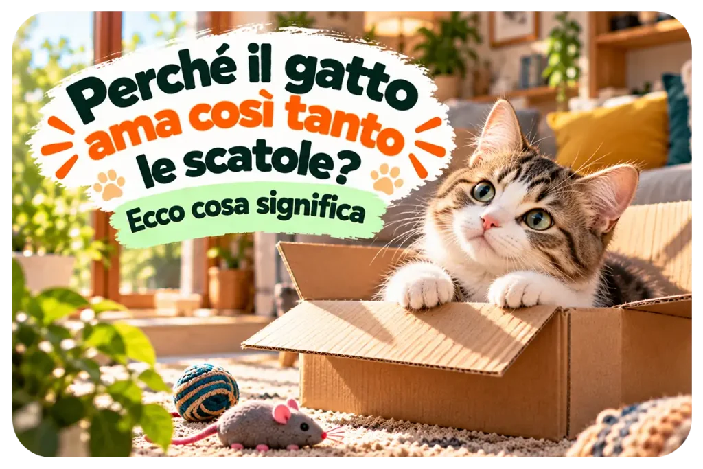 Gatto domestico dentro una scatola di cartone in casa