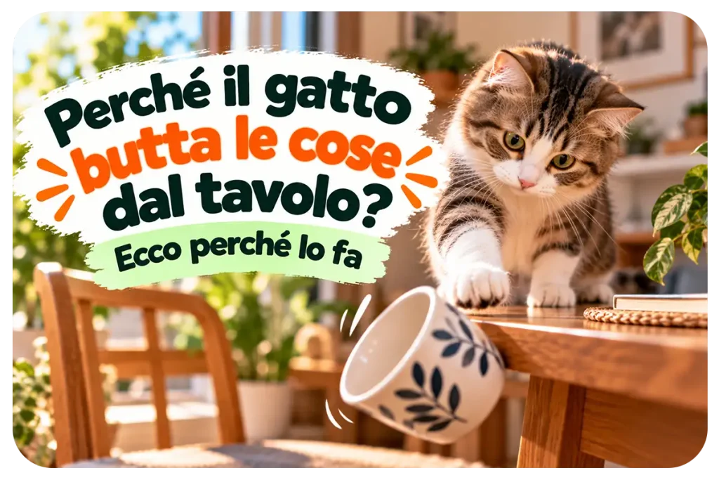 Gatto che spinge un oggetto dal bordo di un tavolo