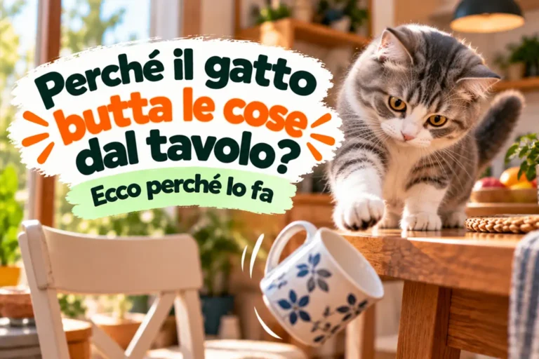 Gatto che spinge un oggetto dal bordo di un tavolo