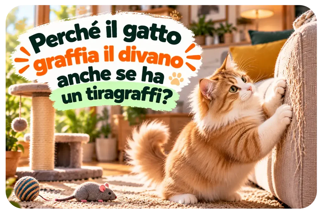 Gatto che graffia il divano nonostante abbia un tiragraffi