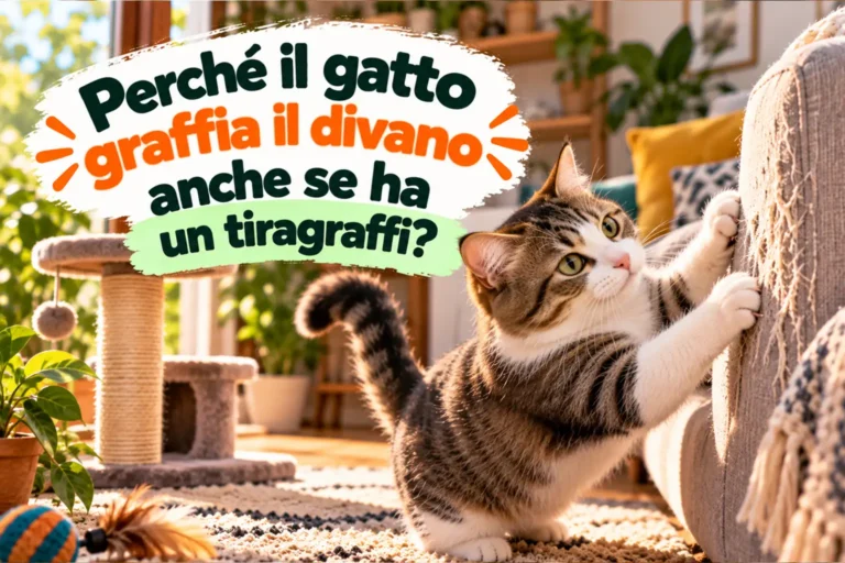 Gatto che graffia il divano nonostante abbia un tiragraffi